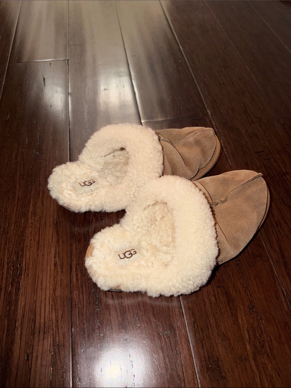 UGG Chestnut Brown Slip-On Shearling Mules with Cream Lining